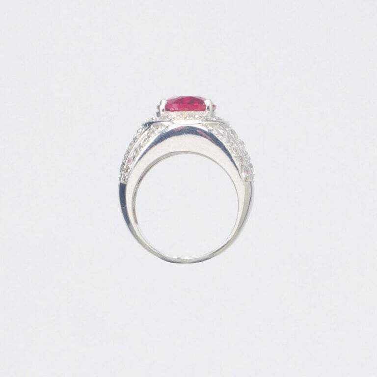 Anello argento fascia rubino corona zirconi