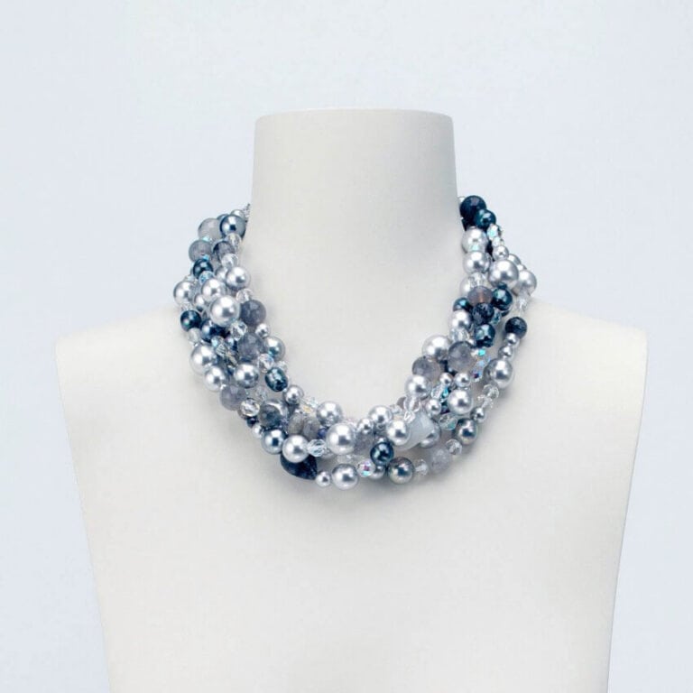 collana girocollo perle grigie cristallo