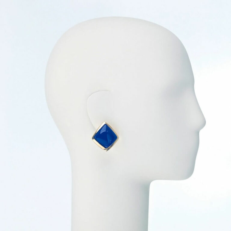 orecchino clip oro resina blu