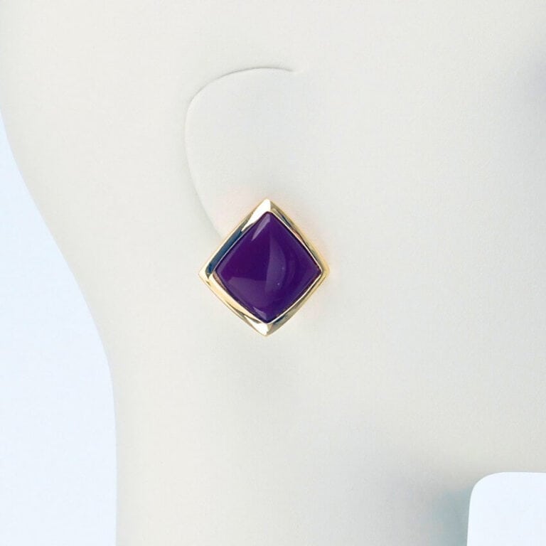 orecchino clip oro resina viola