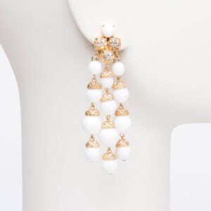 orecchino clip oro strass agata bianca