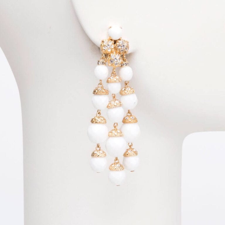 orecchino clip oro strass agata bianca