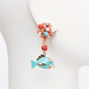 orecchino clip pendente mare pesce turchese
