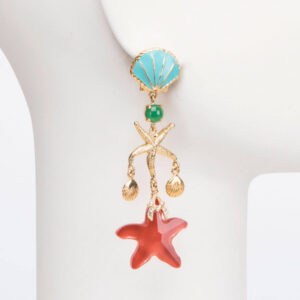 orecchino clip pendente mare rosso turchese