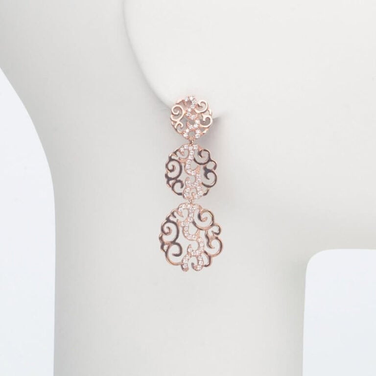 orecchino pendente perno zirconi oro rosa