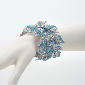 Bracciale rigido fiori colore argento e turchese