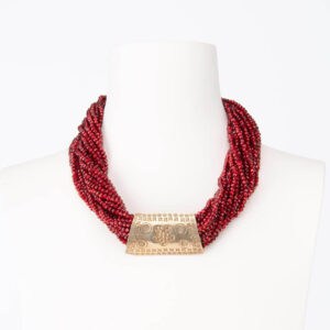 Collana girocollo cristalli rossi elemento etnico dorato