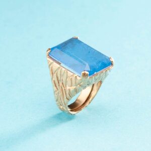 Anello argento placcato oro quarzo rettangolare blu 4