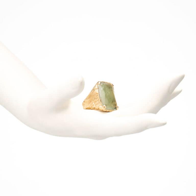 Anello argento placcato oro quarzo rettangolare verde 1