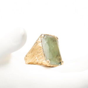 Anello argento placcato oro quarzo rettangolare verde 2
