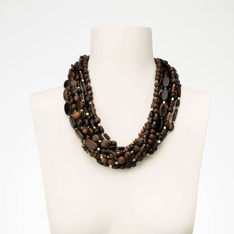 Collana girocollo multifili legno ematite oro
