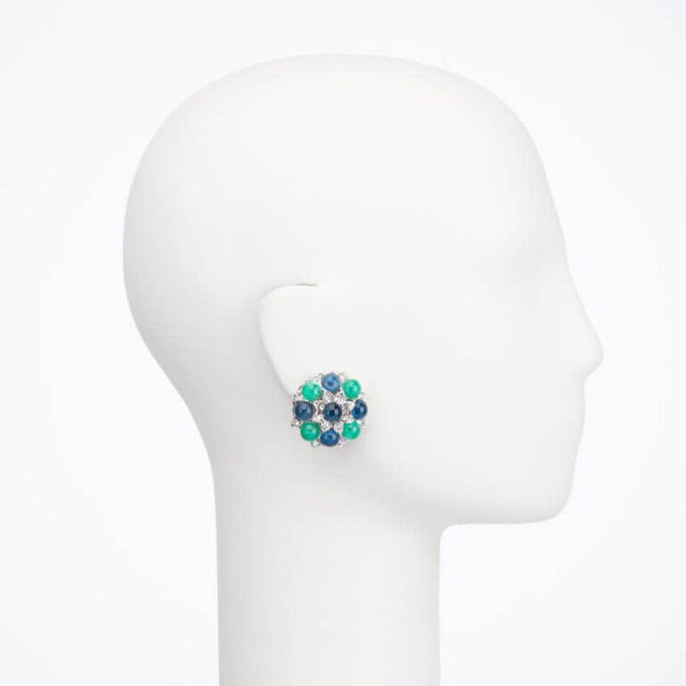 Orecchino clip argento smeraldo zaffiro 2