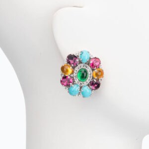 Orecchino clip turchese verde topazio multicolor 1