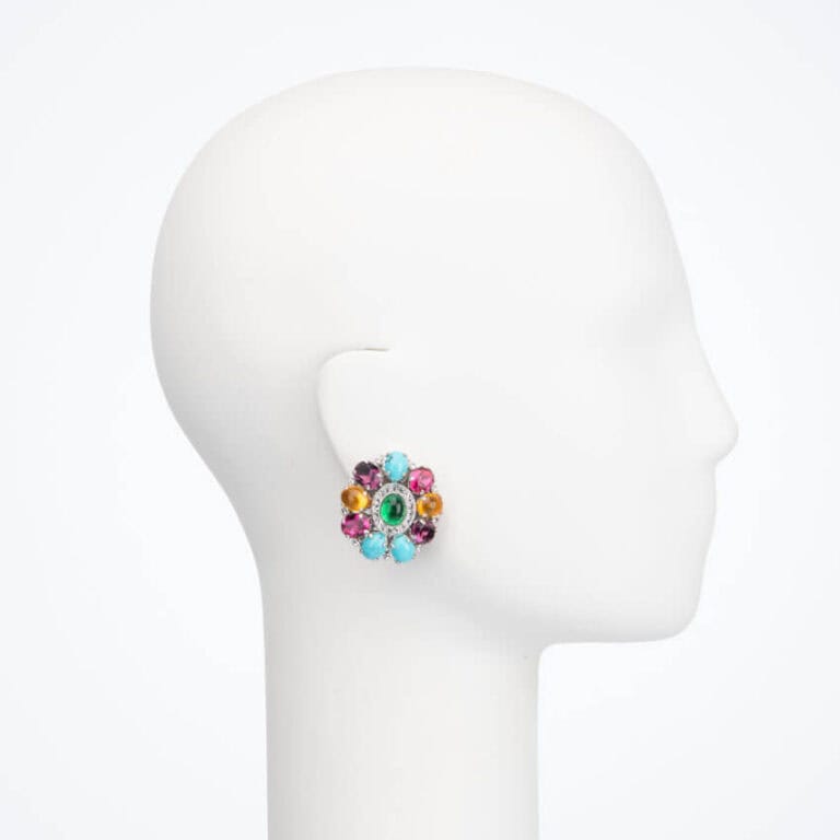 Orecchino clip turchese verde topazio multicolor