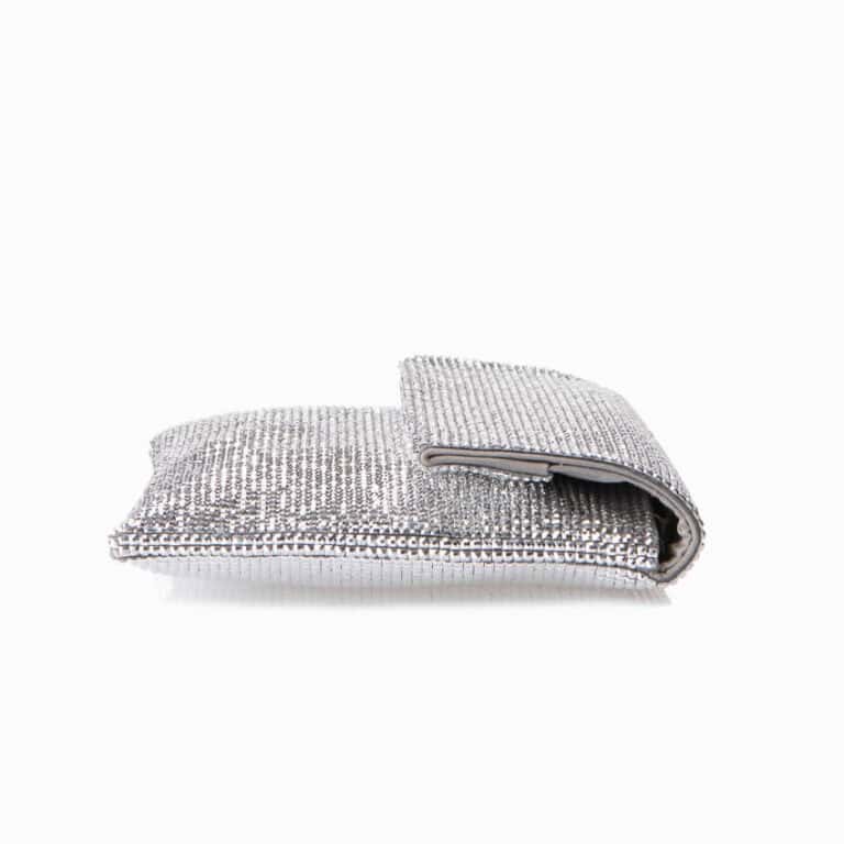 Pochette in tessuto di cristalli argento 3