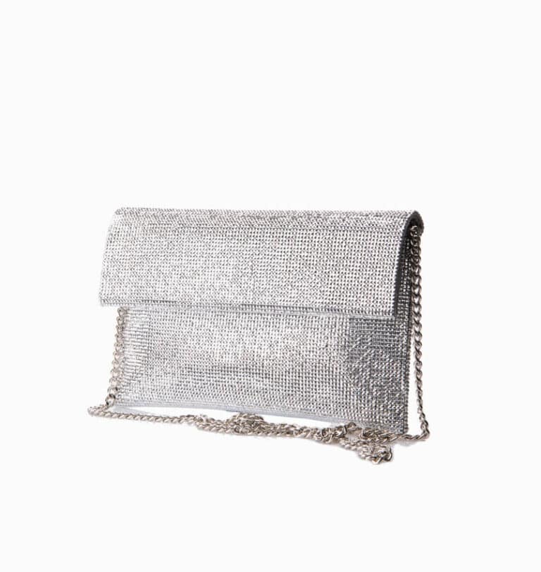 Pochette in tessuto di cristalli argento 1