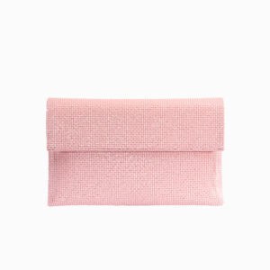 Pochette in tessuto di cristalli rosa