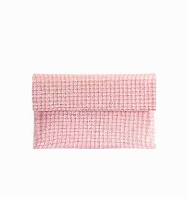 Pochette in tessuto di cristalli rosa