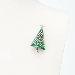 Spilla albero Natale verde argento perle cristalli 1