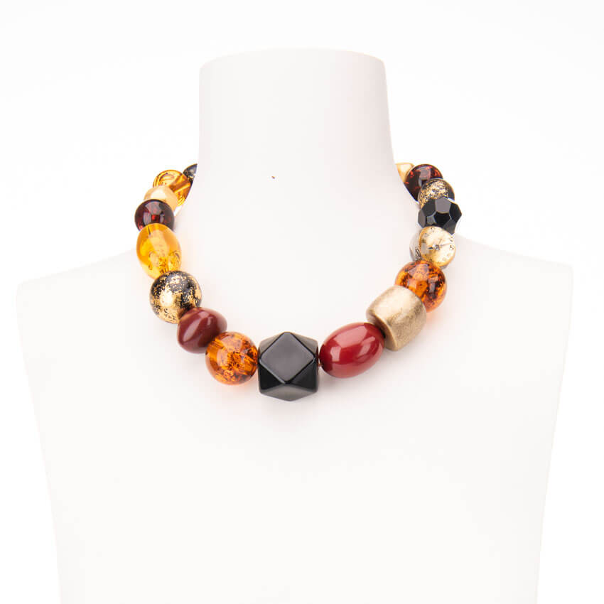 Collana girocollo in resina colori terra, oro e orologio - Chic Ad Hoc