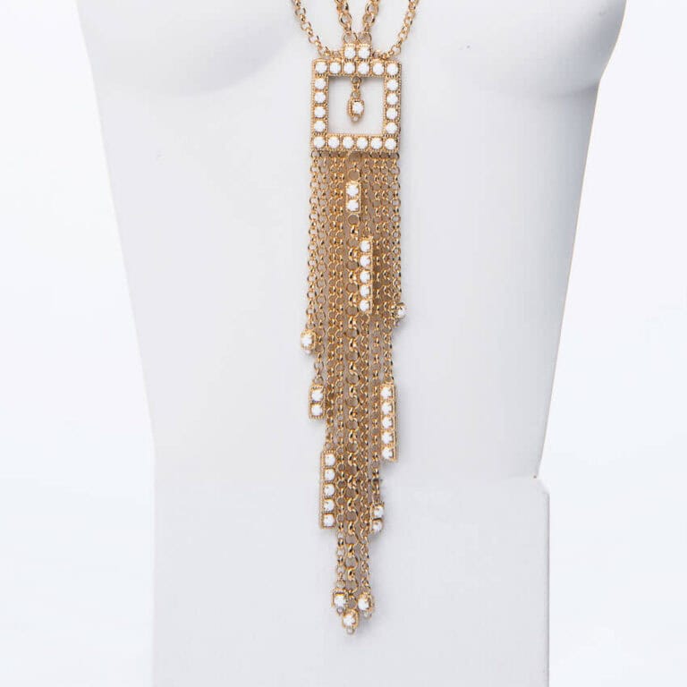 Collana lunga catene cristalli bianchi 4