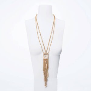 Collana lunga catene cristalli bianchi