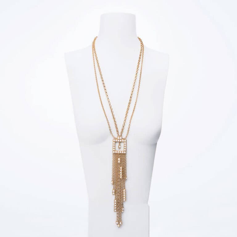 Collana lunga catene cristalli bianchi