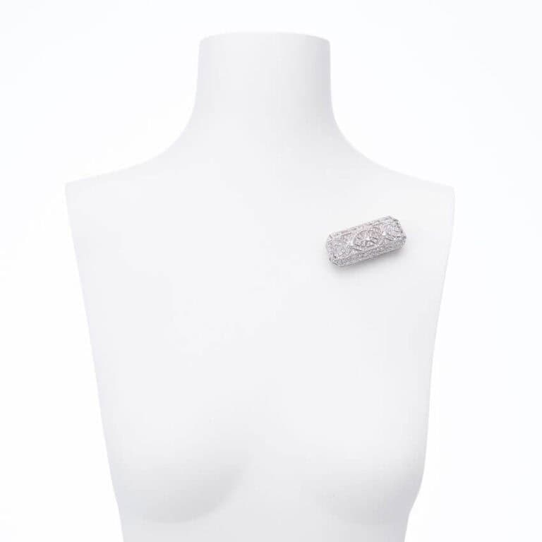Spilla rettangolare stile liberty brillante centrale argento