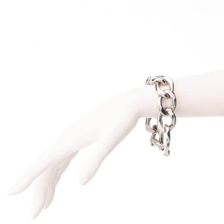 Bracciale catena groumette piatta placcato rodio