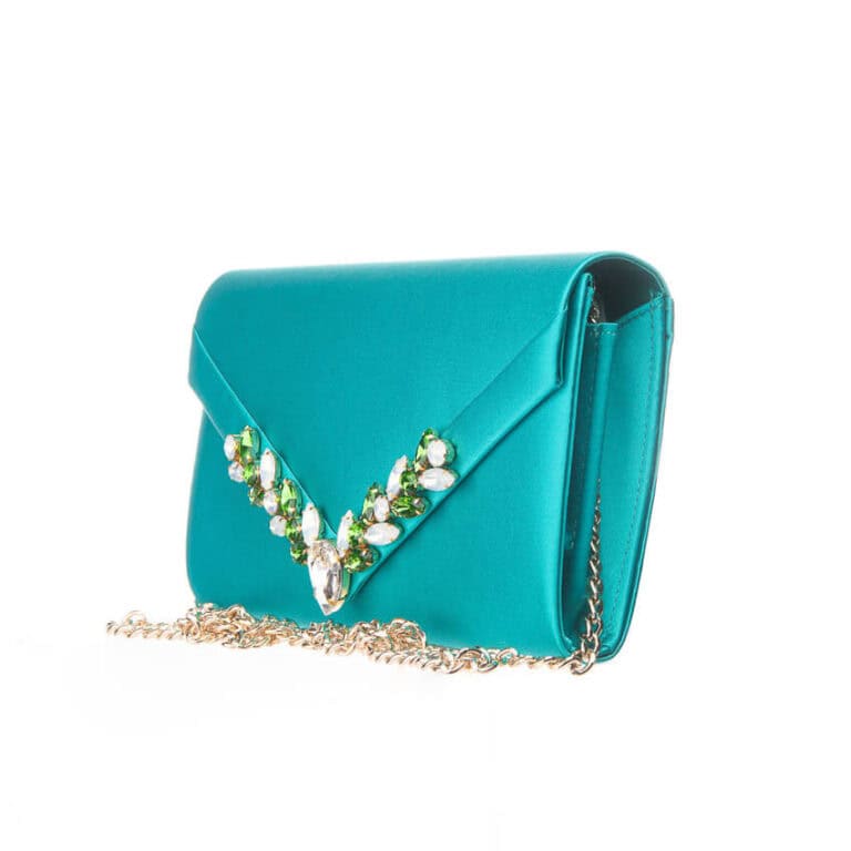 Pochette elegante decorazione cristalli verde smeraldo 4