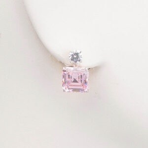 Orecchini perno punto luce zircone rosa carrè pendente 1