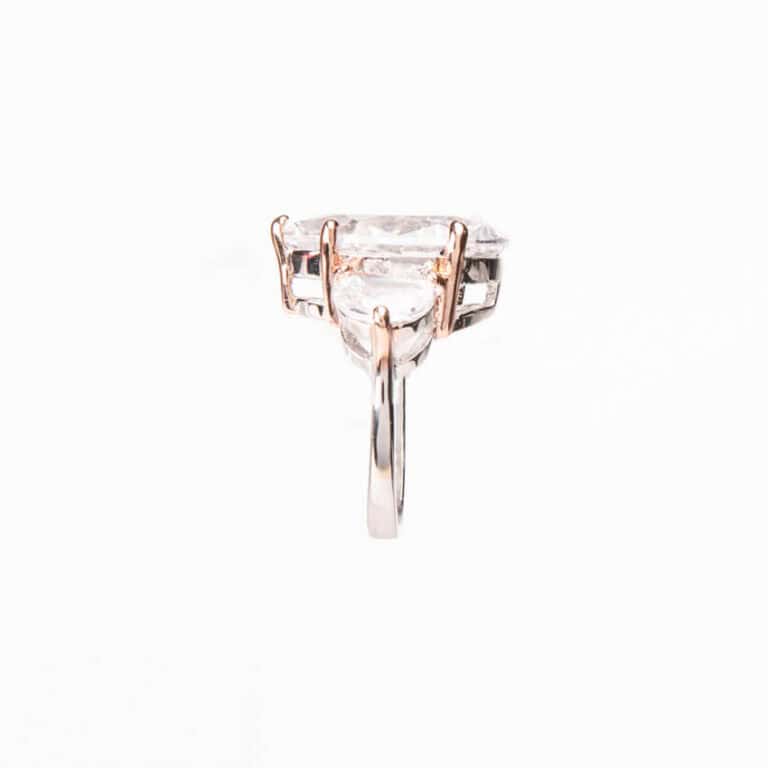 Anello solitario pietra goccia mezza luna oro rosa 4