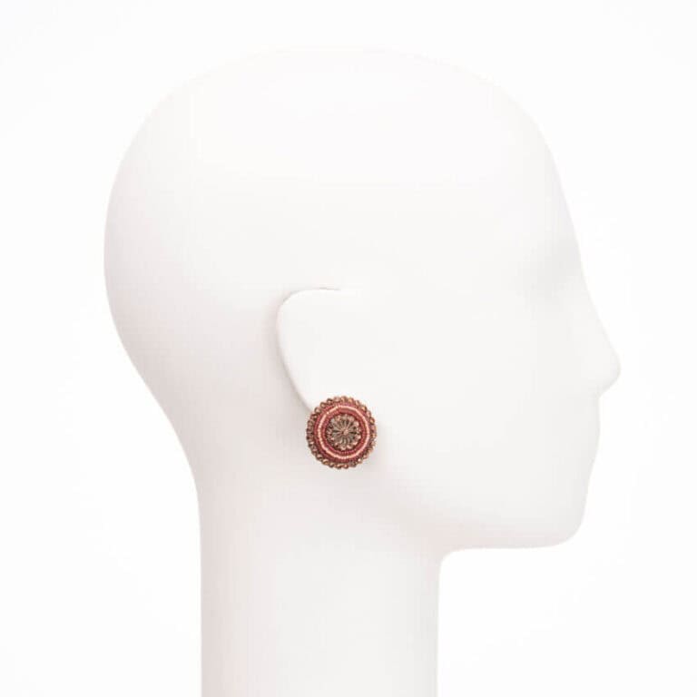 Orecchini clip bottone microcristalli bordeaux 2