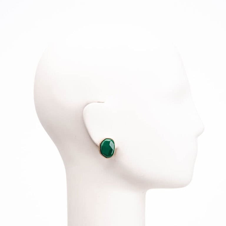 Orecchini clip bottone ovale oro verde bottiglia 2