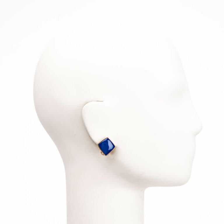 Orecchini clip geometria quadrata oro blu cobalto 2