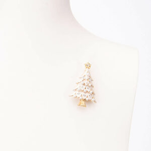 Spilla natalizia albero Natale Bianco oro cristalli 1