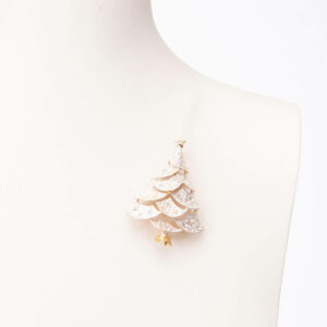 Spilla natalizia albero Natale bianco oro cristalli 4