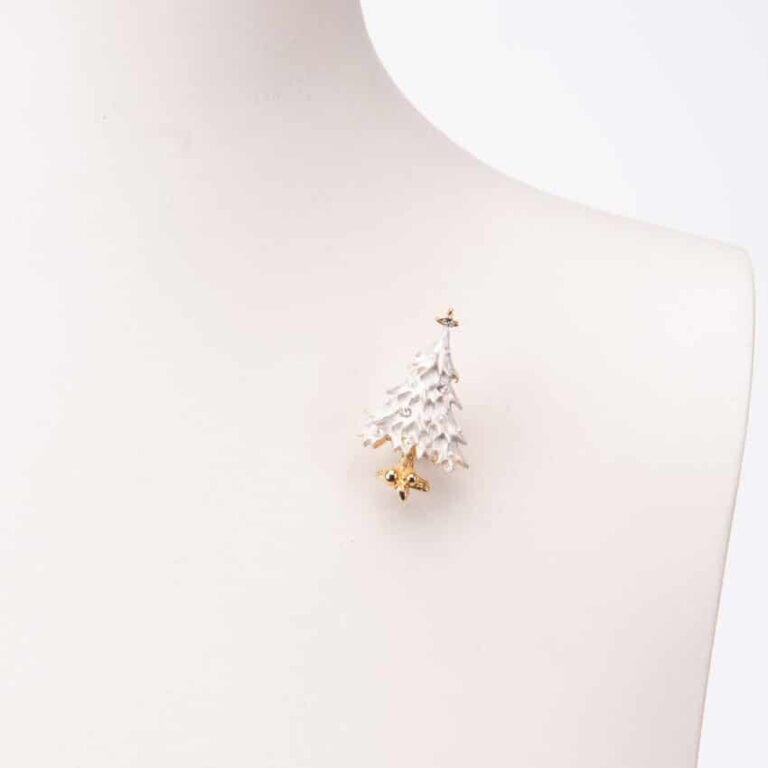 Spilla natalizia albero Natale oro bianco