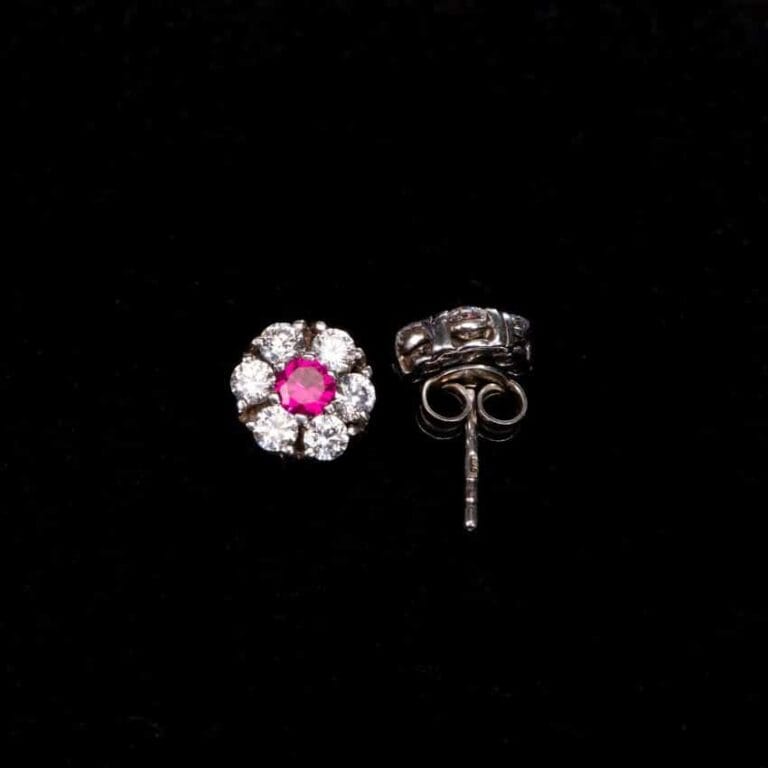 Orecchini argento punto luce fiore cubic zirconia rosso - immagine 2