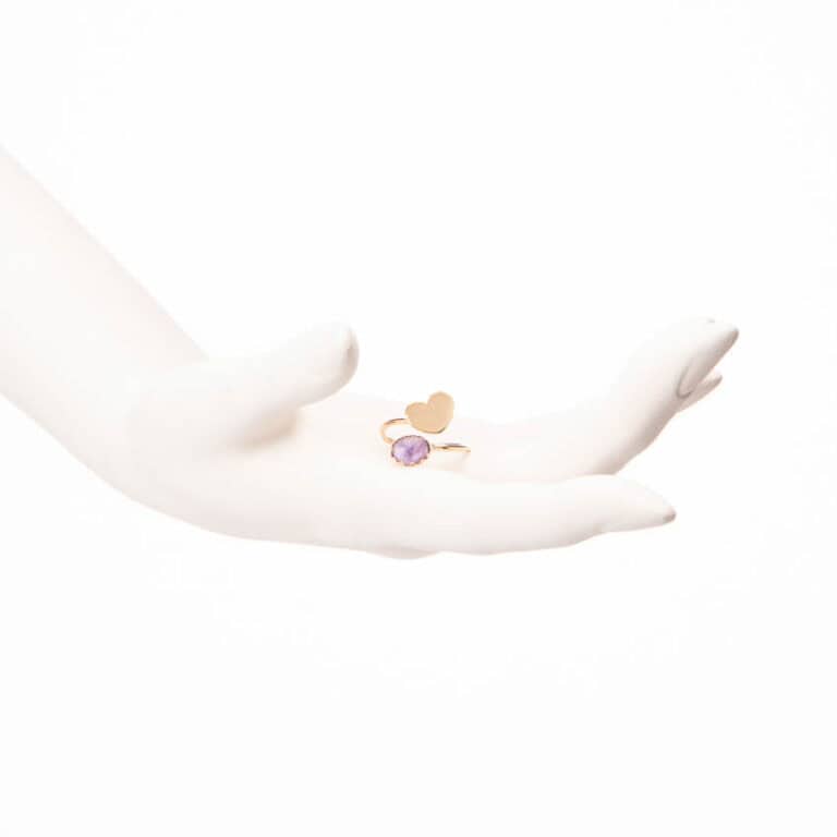 Anello piccolo contrariè oro cuore cabochon ametista 2