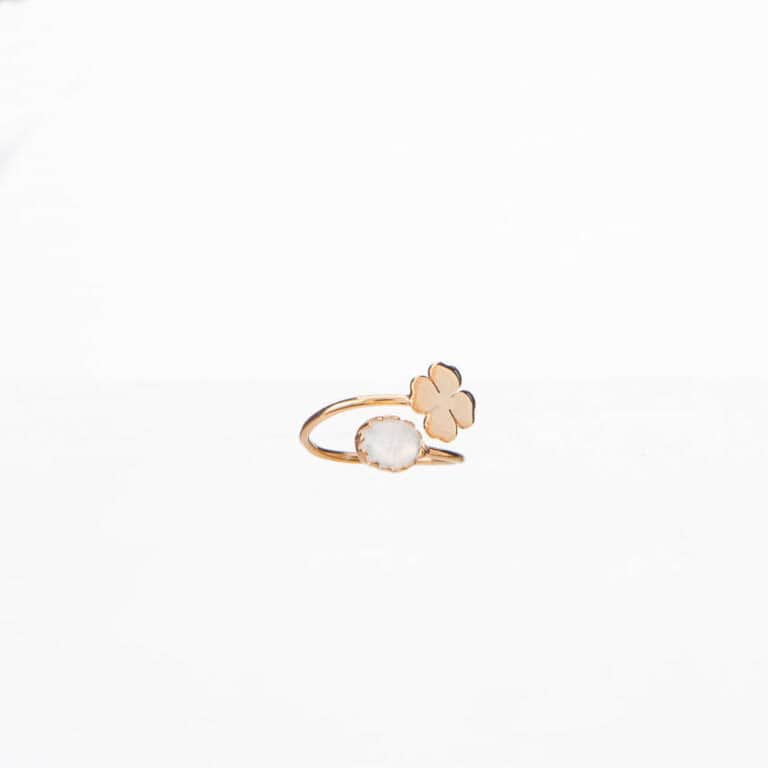 Anello piccolo contrariè oro quadrifoglio pietra luna 1