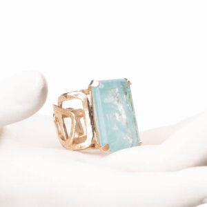 Anello fascia alta oro pietra rettangolare acquamarina 1