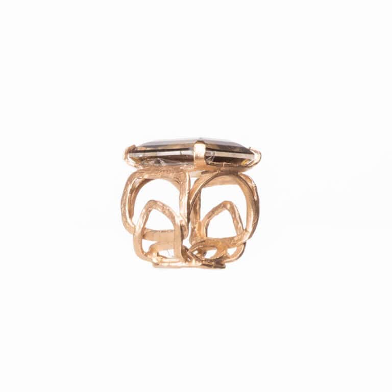 Anello fascia oro pietra rettangolare topazio smoke 4