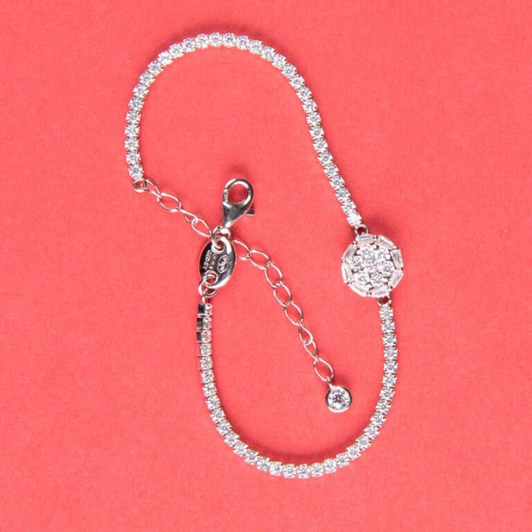 Braccialetto tennis fiore centrale argento ottagono 2