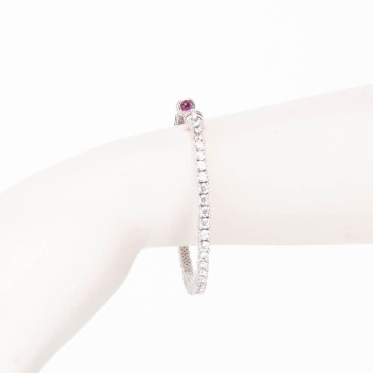 Bracciale tennis semirigido zirconi cabochon rosso rubino 2