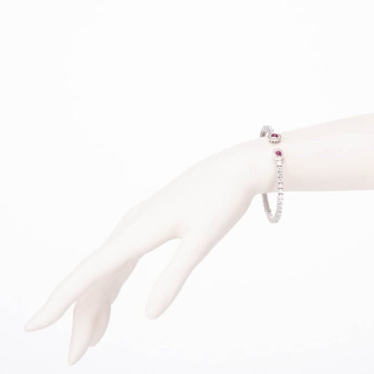 Bracciale tennis semirigido zirconi corona cabochon rubino 2