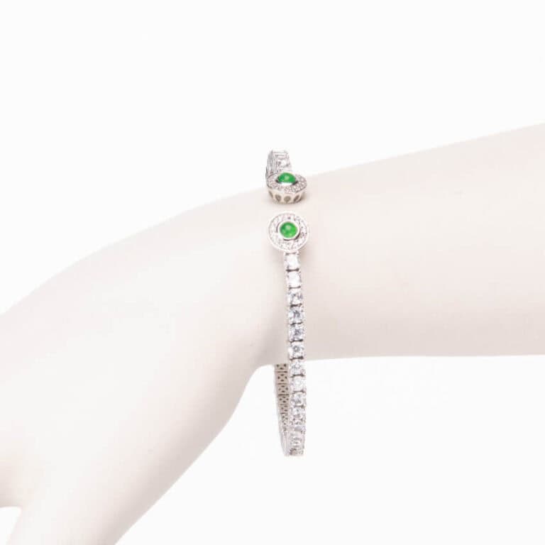 Bracciale tennis semirigido zirconi corona cabochon smeraldo 1