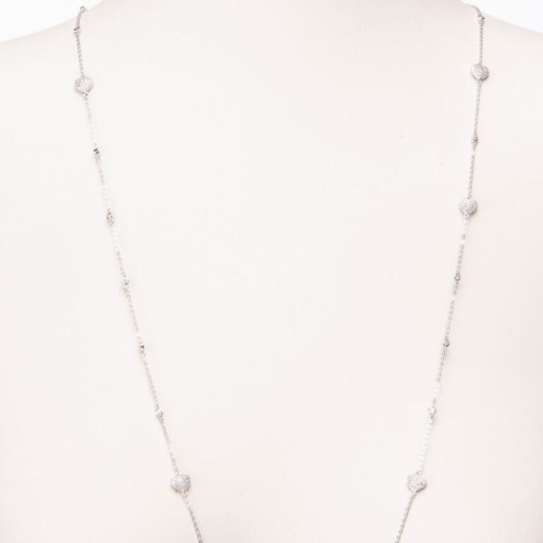 Collana lunga brillante argento cuori zirconi 2