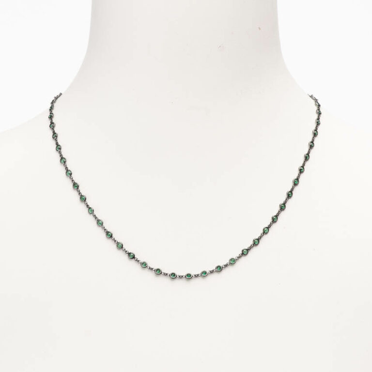 Collana girocollo argento brunito zirconi verde smeraldo