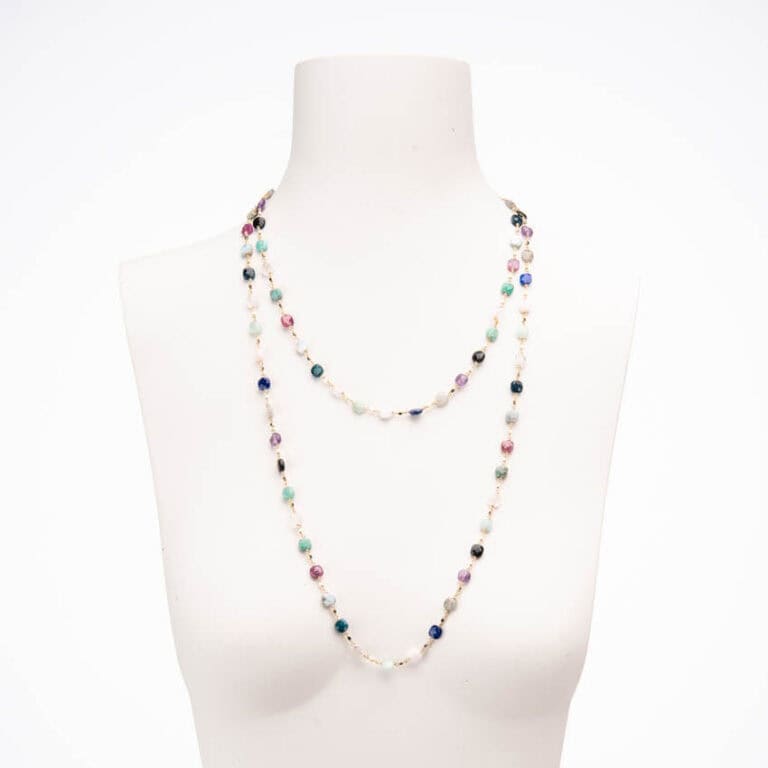 Collana lunga argento dorato pietre dure multicolor 1